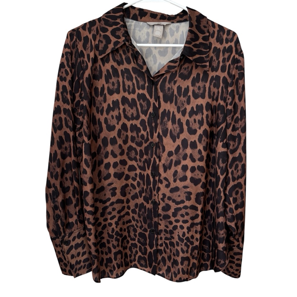 Womens Brown Leopard Print Button-Up Blouse